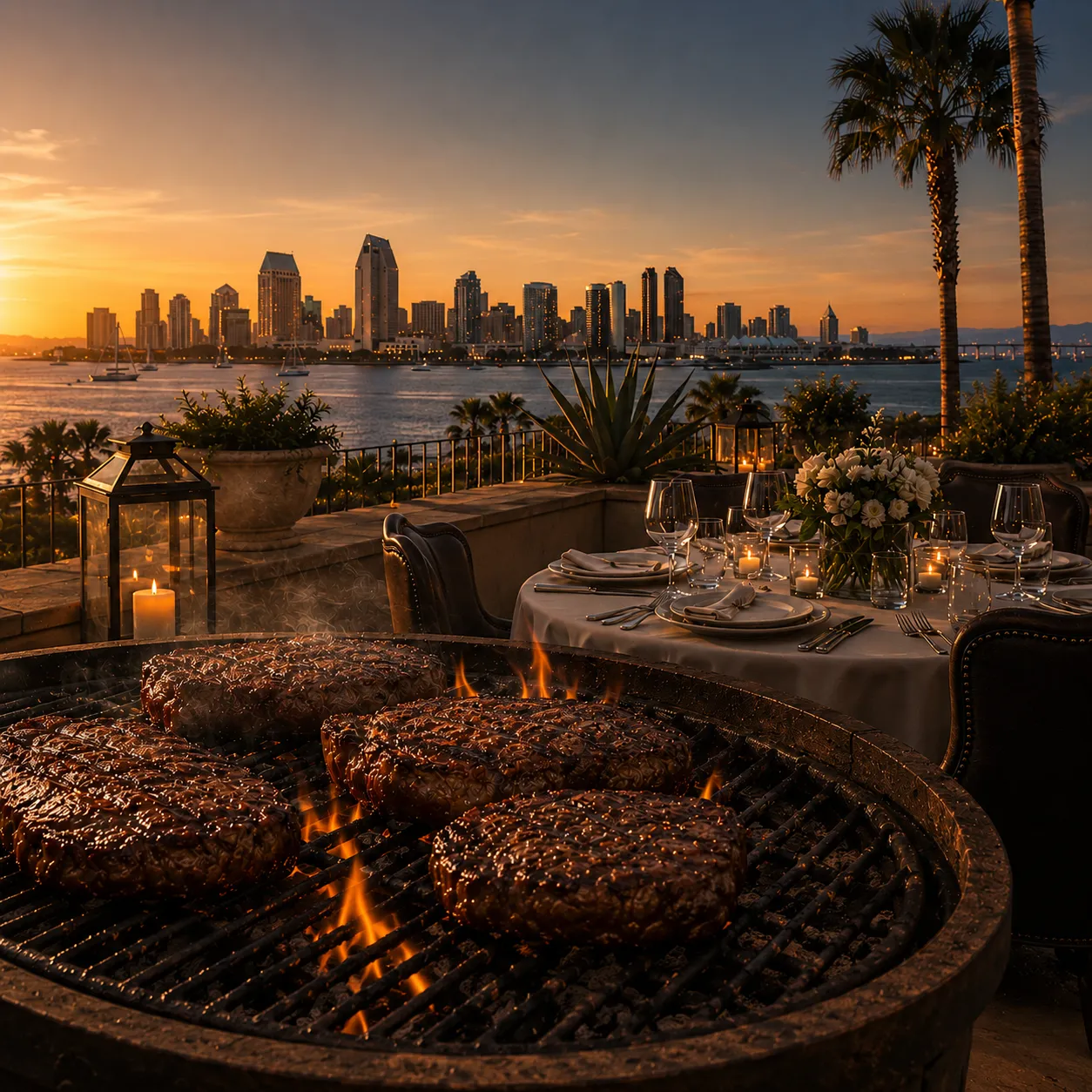San Diego County upscale steakhouse catering — Qfire Catering luxury Wood-Fired BBQ and steakhouse catering