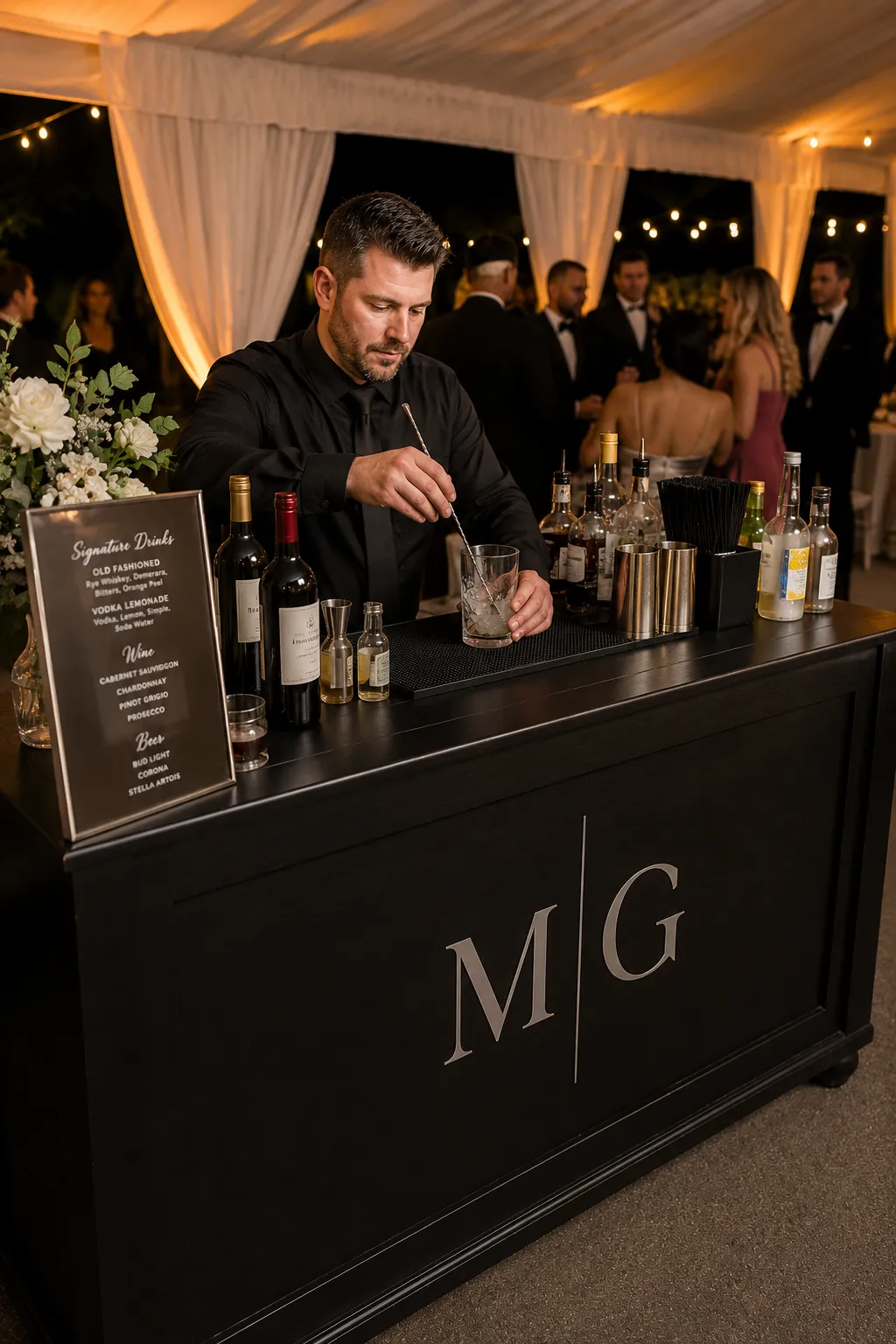 Qfire Catering professional bar service — mobile bartending for weddings and events in Phoenix and San Diego
