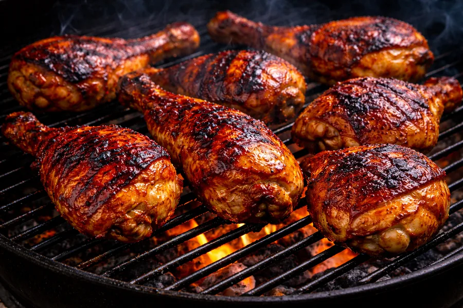 BBQ chicken legs and thighs on the grill