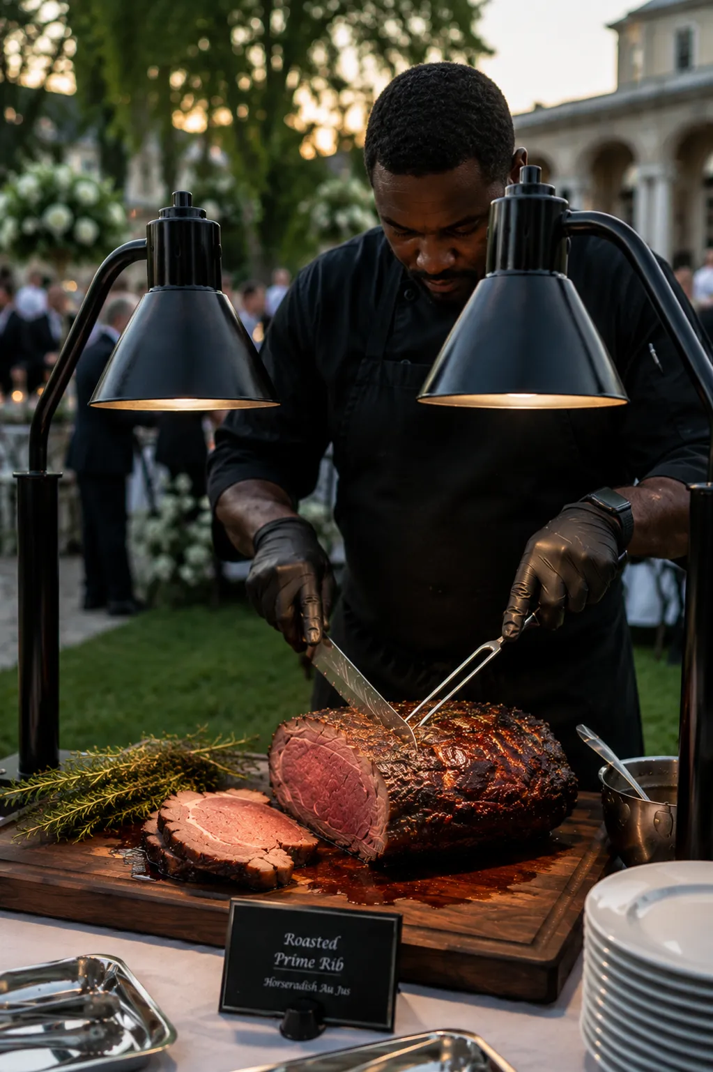 Qfire Catering live-fire grilling and buffet service at a Oceanside, CA event