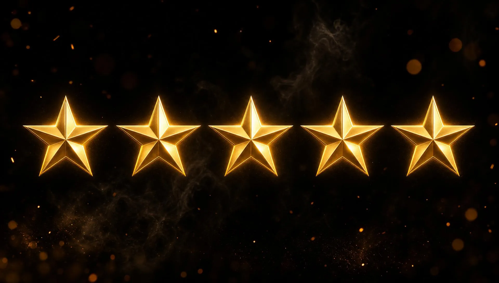Five gold stars representing Qfire Catering's 4.9-star average across Google, WeddingWire, The Knot, Yelp and Facebook