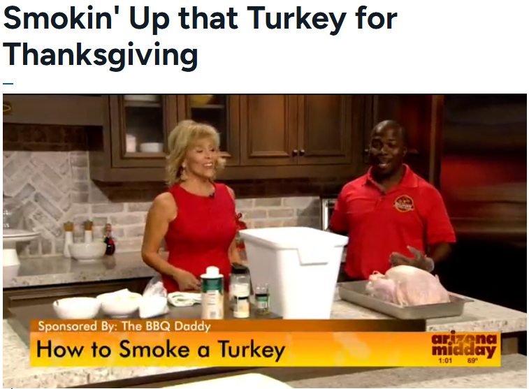 Chef Terry Matthews smoking a Thanksgiving turkey on Arizona Midday (12 News)