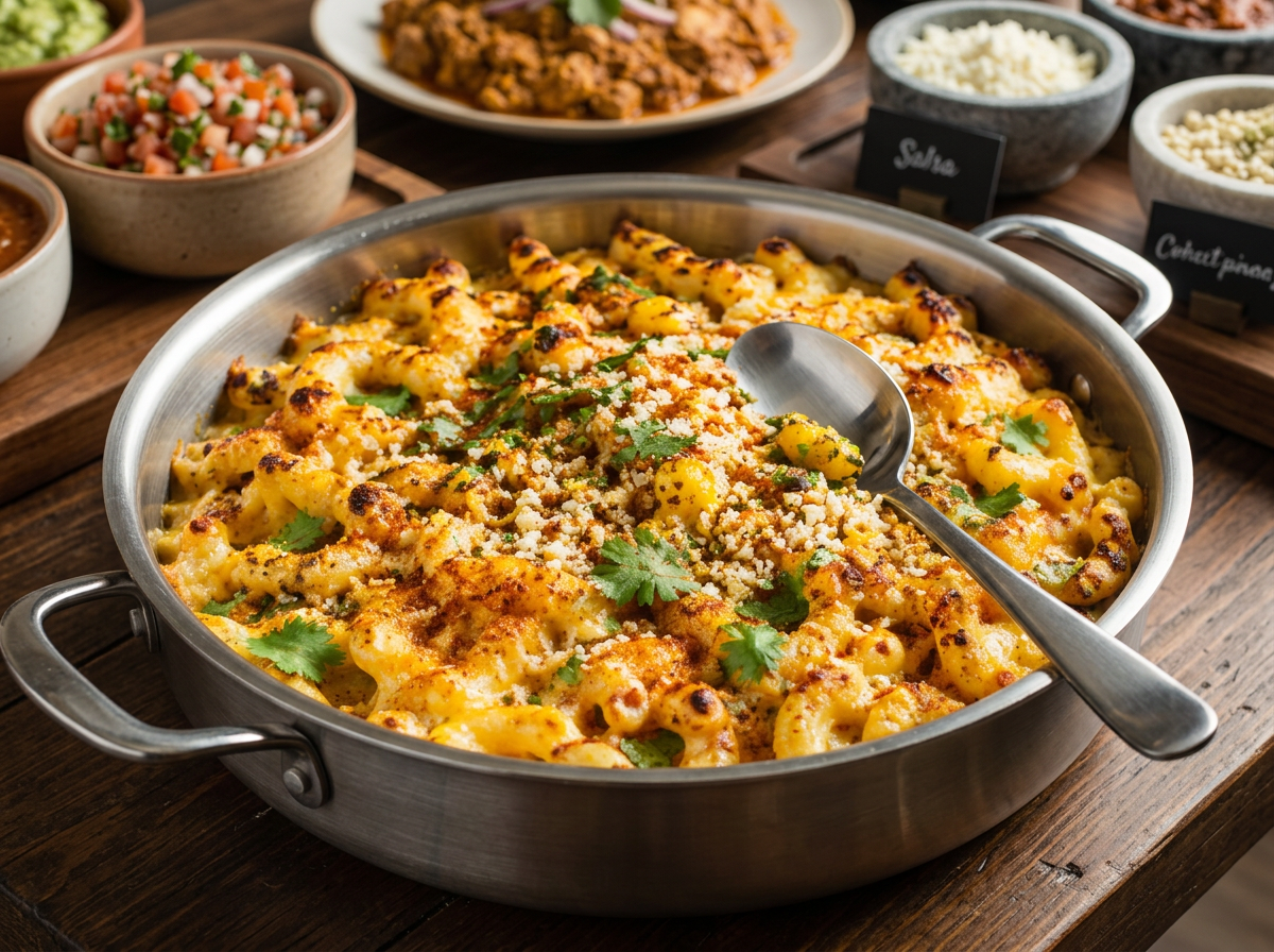 Elote mac and cheese with roasted corn and cotija