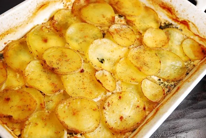 Potato au gratin, golden and bubbly