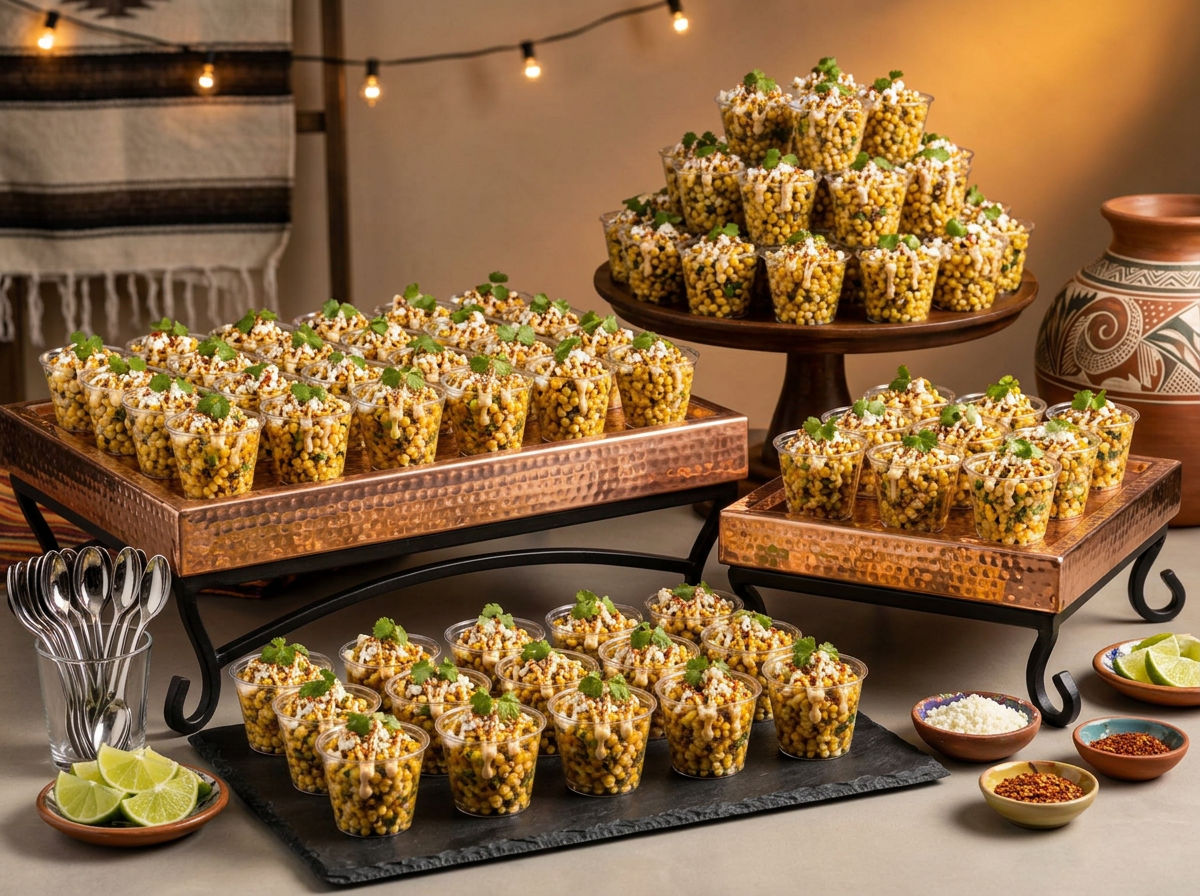 Individual smoked street corn cups with cotija and cilantro